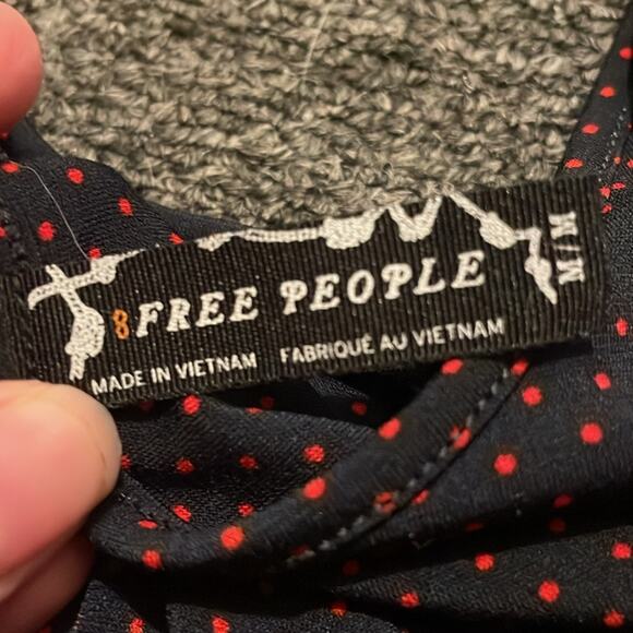 Free People Brand Loving Lola Jersey Dress Navy Blue Red Polka Dots Size Medium - Picture 4 of 5